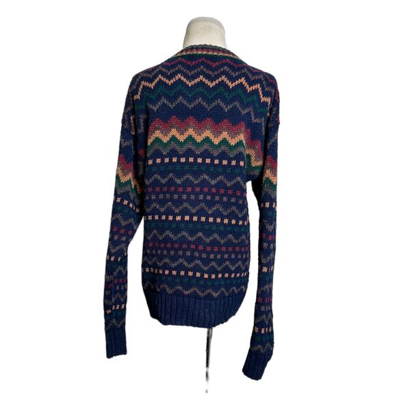 St. John's Bay vintage blue yellow red print funky sweater size M - Picture 2 of 9